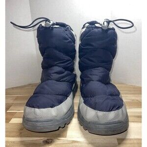 Lands’ End Insulated Snow Boots Navy Gray Puffer Winter Pull On Women 11B Men 9D